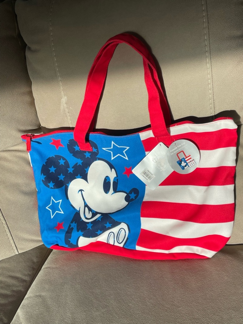 Disney Mickey Mouse Patriotic Stars & Stripes Canvas Tote Foldable 13”x19”